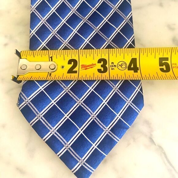 PIERRE CARDIN Multiple Blue Diaganol Striped Checkered 100% Silk Tie - Picture 7 of 11